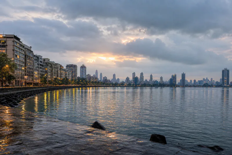Mumbai's waterfront and city skyline in fresh post-monsoon dawn light